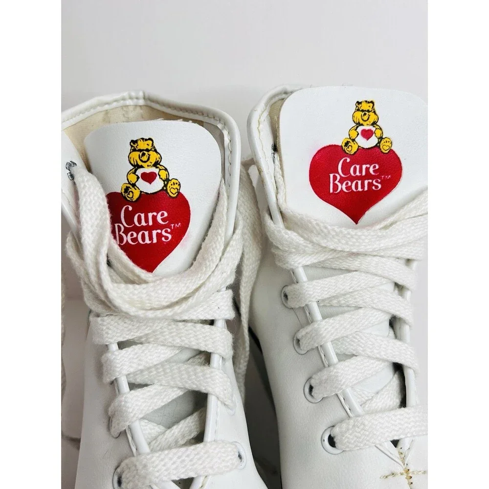 Vintage 1983 Care Bears Ice Skates Kids Size 12J Double Runner Rainbow White